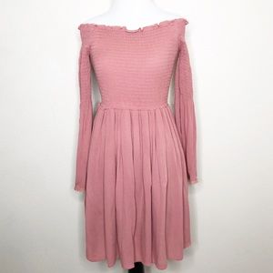 Sage Dusty Rose Off The Shoulder Long Sleeve Dress